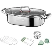 Titanium Multifunktionell Oval Fiskångare Rostfritt Stål Ångad Fiskgryta Kastrull 1 white