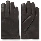 BOSS Wool-blend lined leather gloves with logo