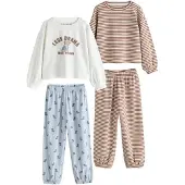 Next Pyjamas kräm / himmelsblå / brun / vit