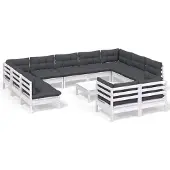 vidaXL Loungegrupp med dynor 12 delar vit massiv furu