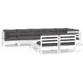 vidaXL Loungegrupp med dynor 9 delar vit massiv furu