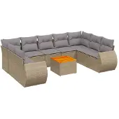 vidaXL Soffgrupp för trädgård med dynor 10 delar beige konstrotting