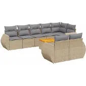 vidaXL Soffgrupp för trädgården med dynor 9 delar beige konstrotting