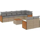 vidaXL Soffgrupp för trädgården med dynor 9 delar beige konstrotting