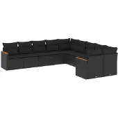 vidaXL Loungegrupp 10 delar med svarta dynor konstrotting
