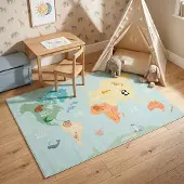Little Olly Barnmatta | Globe blå hos Volero | 140x200cm | Blå | Cotton | Rektangel | Barnkläder