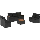 vidaXL Loungegrupp för trädgården med dynor 8 delar svart konstrotting