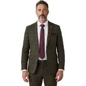 Paul Andrew Herr Grön Tweed Fiskbensmönstrad Formell Rutig Kavaj - Harris