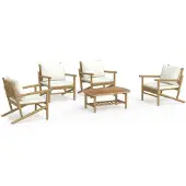 vidaXL Loungegrupp 5 delar gräddvita dynor bambu