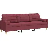 vidaXL 3-sitssoffa med prydnadskuddar vinröd 210 cm Tyg