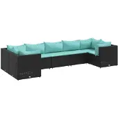 vidaXL Loungegrupp för trädgården med dynor 7 delar svart konstrotting