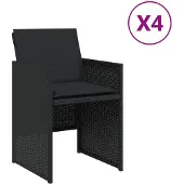vidaXL Set med 4 Trädgårdsstolar med Kuddar, Terrassäten, Balkongstolar, Utomhuspatio Möbler, Svart 4007436