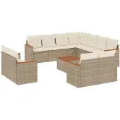vidaXL Soffgrupp för trädgården 12 delar med dynor beige konstrotting