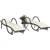 vidaXL Liggsstolar set om 2 med bord svart flätad resin, solbädd, uteserveringsstol, dagbädd 368263