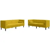 vidaXL Soffgrupp chesterfield 2 delar bolsterkuddar gul sammet
