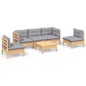 vidaXL Loungegrupp med grå dynor 6 delar massiv furu