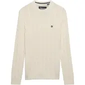 Superdry för män. M6110707E Jerseytröja i bomull med kabelstickning, beige (M), Casual, Tyg