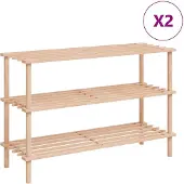 vidaXL Skohyllor 3 hyllplan 2 st massivt granträ