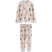 Next Pyjamas lång kräm / umbra / grön / röd