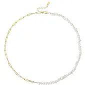YIRAN Jewelry Halsband i 925 sterlingsilver med naturlig sötvattenspärla, barock, guldfärgad white