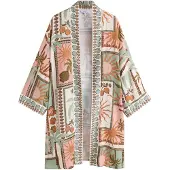 Next Kimono ljusgrön / mandarin / rosa / ullvit