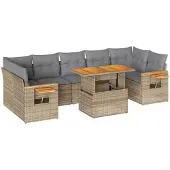 vidaXL Trädgårdssoffset med dynor 8 delar beige konstrotting akaciaträ