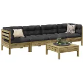vidaXL Loungegrupp med dynor 5 delar impregnerad furu