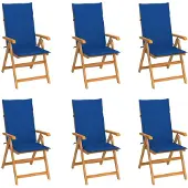 vidaXL Trädgårdsstolar med kungsblåa dynor 6 st massiv teak
