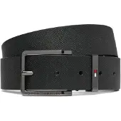 Tommy Hilfiger Leather Logo Square Buckle Textured Belt