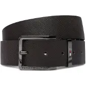 Tommy Hilfiger Leather Logo Square Buckle Textured Belt