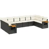 vidaXL Loungegrupp 10 delar med svarta dynor konstrotting
