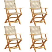 vidaXL Hopfällbara trädgårdsstolar 4 st beige konstrotting/massivt trä