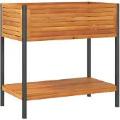 vidaXL Odlingslåda med hylla 80x45x80 cm massiv akacia och stål