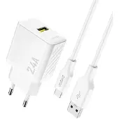 Dudao A23TEU adapter 12W, 1xUSB-A (1 m USB-A till USB-C-kabel ingår), vit
