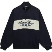 Superdry för kvinnor. W2012723A Marinblå Ornate Script Half-zip tröja med dragkedja (XL), Casual, Bomull, Marino