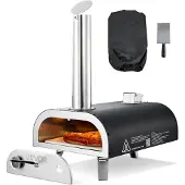 Vevor Utomhuspizzaugn, 12 tums vedeldad pizzaugn, pelletspizzaugn med termometer, bärbar pizzamaskin för utomhuscamping, bakgård, uteplats, pizzasten, bärväska, spade, svart