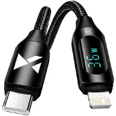 Wozinsky USB-C till Lightning-kabel för iPhone med LED-display 36 W 1 m svart