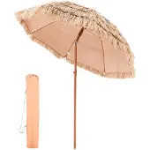 OEM Tiki-parasoll, 1,8 meter halmtaksparasoll med lutning, strandparasoll i hawaiisk stil med hållbart PP-halmtak och 8 metallribbor, gräspoolparasoll för strand, uteplats, pool, bakgård och trädgår