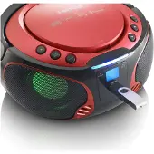 Lenco Bärbar FM-radio CD / MP3 / USB / Bluetooth-spelare med LED-belysning Röd