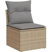 vidaXL Matgrupp för trädgården med dynor 7 delar beige konstrotting