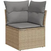 vidaXL Soffgrupp för trädgården med dynor 9 delar beige konstrotting