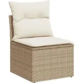 vidaXL Matgrupp för trädgården med dynor 7 delar beige konstrotting