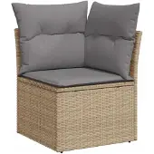 vidaXL Matgrupp för trädgården med dynor 7 delar beige konstrotting