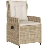 vidaXL Matgrupp för trädgården med dynor 7 delar beige konstrotting
