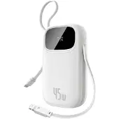 Baseus EnerFill FC31 20000mAh 45W Powerbank med digital display & 2 inbyggda kablar - Vit