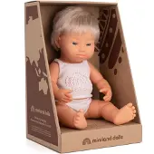 Miniland Docka 15'' Kaukasisk Blond Kille med Downs Syndrom (Förpackning)