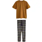 Next Pyjamas lång kräm / marinblå / brun / mörkgrön