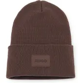 HUGO Cotton beanie hat with logo label