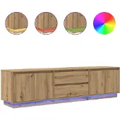 vidaXL TV-bänk med LED-lampor hantverksmässig ek 193,5x41x50 cm