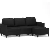 vidaXL 3-sitssoffa med fotpall Svart 180 cm Konstläder